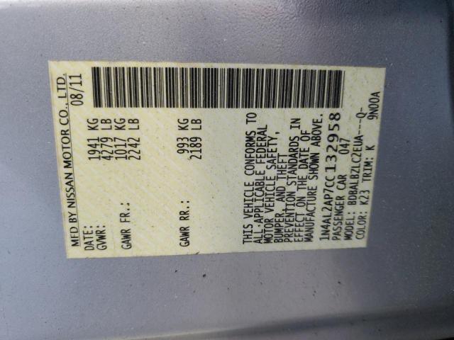 1N4AL2AP7CC132958 - 2012 NISSAN ALTIMA BASE SILVER photo 12