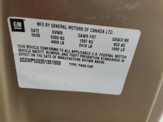 2G2WP522251351509 - 2005 PONTIAC GRAND PRIX 金色 照片 12