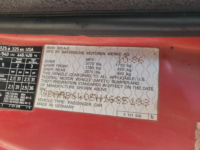 WBAAB6405H1685188 - 1987 BMW 3 SER E AUTOMATIC RED photo 12