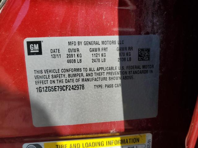 1G1ZG5E79CF242978 - 2012 CHEVROLET MALIBU LTZ წითელი ფოტო 12