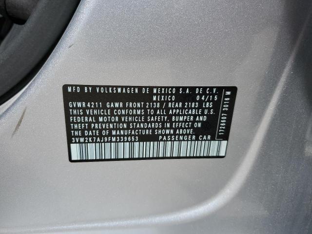 3VW2K7AJ9FM339653 - 2015 VOLKSWAGEN JETTA BASE 银色 照片 12