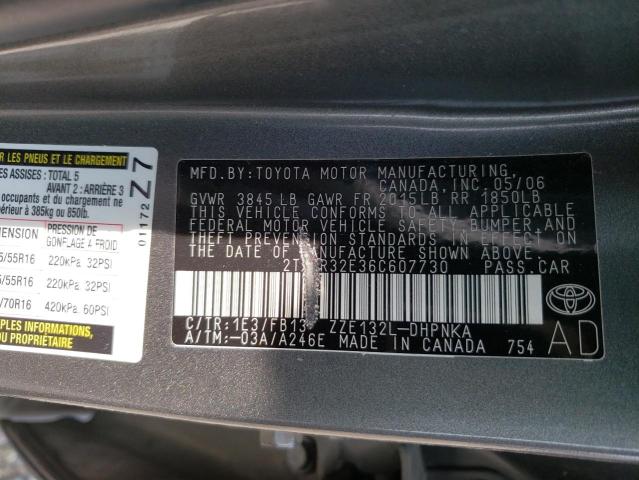 2T1KR32E36C607730 - 2006 TOYOTA COROLLA MA XR GRAY photo 12