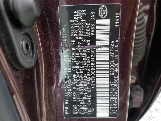 4T1BK3DB5BU423079 - 2011 TOYOTA AVALON BASE BURGUNDY photo 12