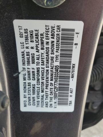 19XFC2F77HE033405 - 2017 HONDA CIVIC EX GRAY photo 12