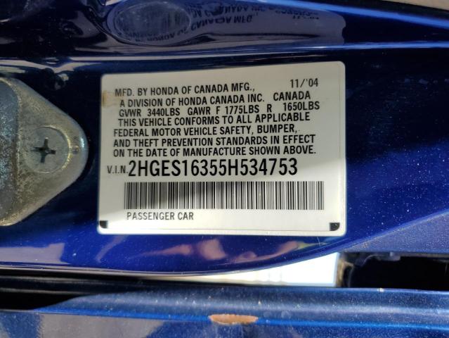 2HGES16355H534753 - 2005 HONDA CIVIC DX VP BLUE photo 13