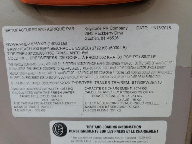 4YDF35325G1532020 - 2016 KEYSTONE SPRINTER GRAY photo 10