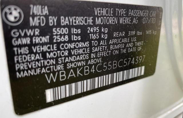 WBAKB4C55BC574397 - 2011 BMW 740 LI WHITE photo 10