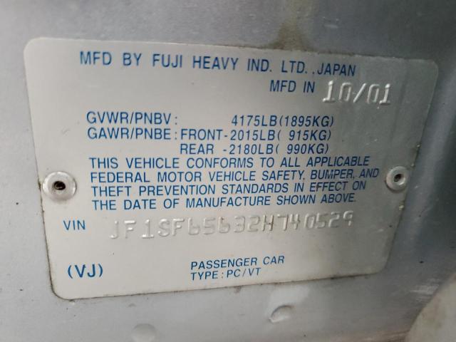 JF1SF65632H740529 - 2002 SUBARU FORESTER S SILVER photo 12