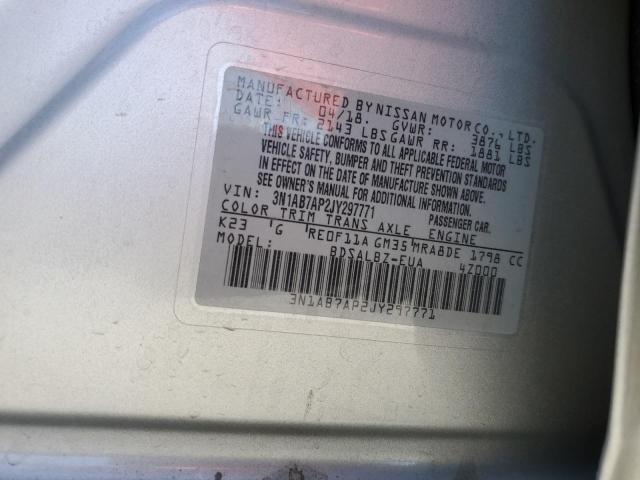 3N1AB7AP2JY297771 - 2018 NISSAN SENTRA S Argent photo 13