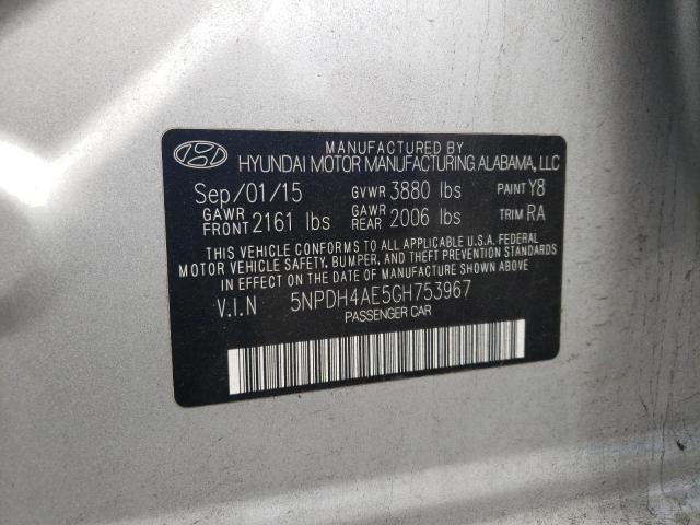 5NPDH4AE5GH753967 - 2016 HYUNDAI ELANTRA SE SILVER photo 12