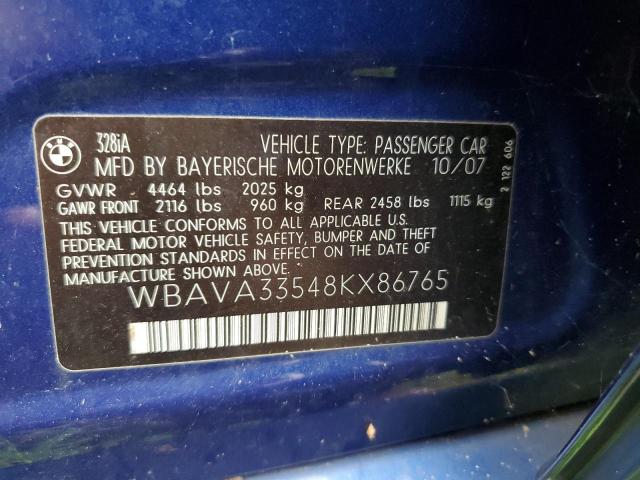 WBAVA33548KX86765 - 2008 BMW 328 I BLUE photo 12