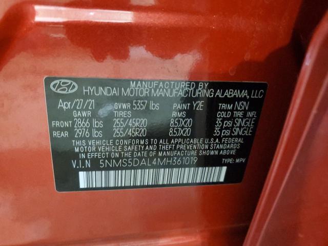 5NMS5DAL4MH361019 - 2021 HYUNDAI SANTA FE CALLIGRAPHY RED photo 13