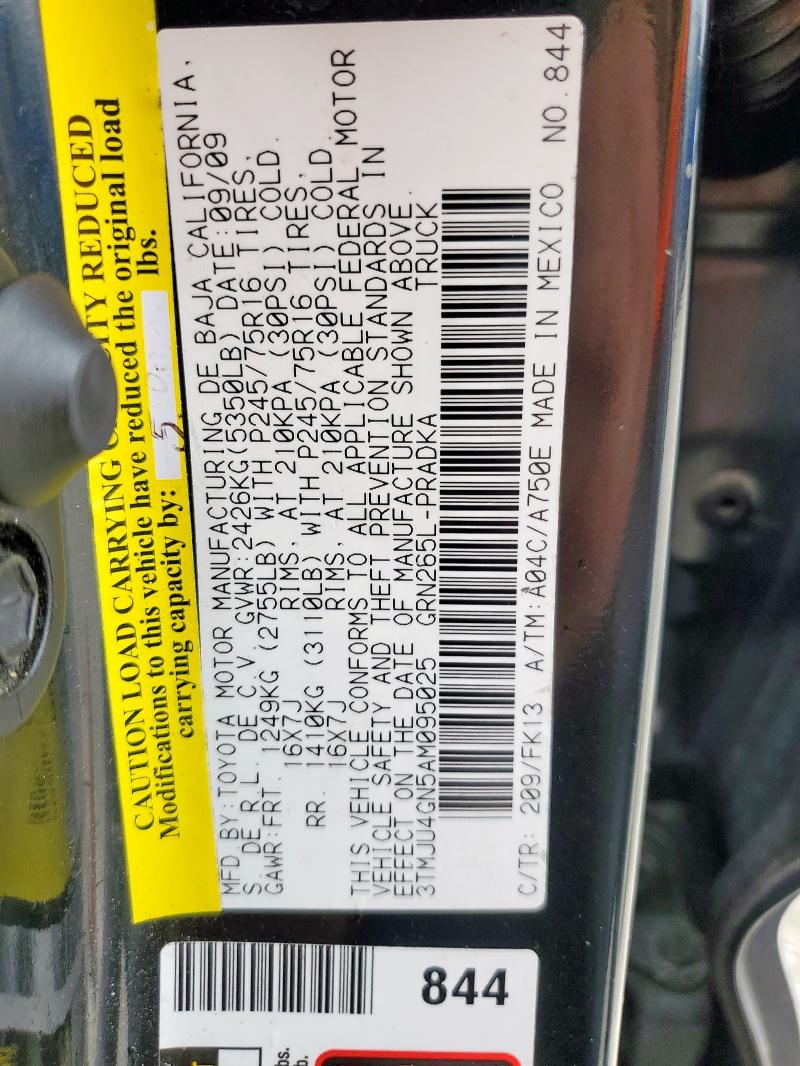 3TMJU4GN5AM095025 - 2010 TOYOTA TACOMA DOUBLE CAB PRERUNNER BLACK photo 12