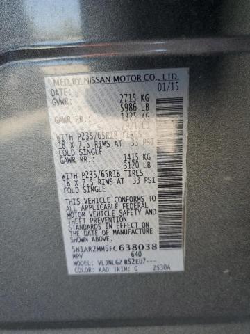 5N1AR2MM5FC638038 - 2015 NISSAN PATHFINDER S SILVER photo 14