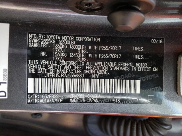 JTEBU5JR7J5556880 - 2018 TOYOTA 4RUNNER SR5/SR5 PREMIUM 灰色 照片 13