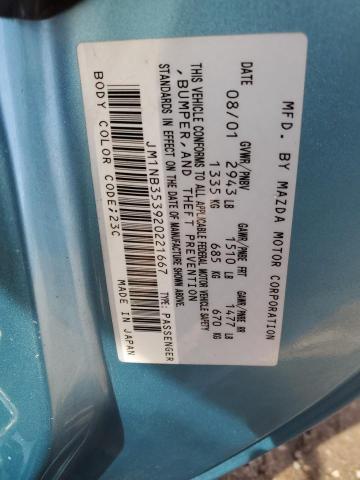 JM1NB353920221667 - 2002 MAZDA MX-5 MIATA BASE TURQUOISE photo 12