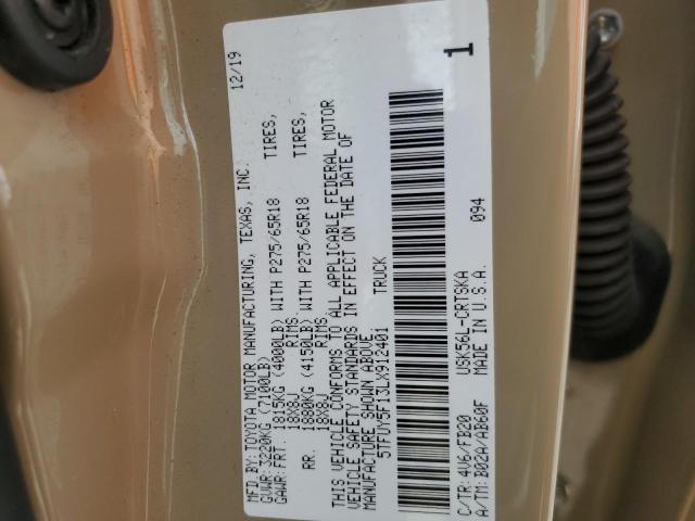 5TFUY5F13LX912401 - 2020 TOYOTA TUNDRA DOUBLE CAB SR/SR5 CREAM photo 12