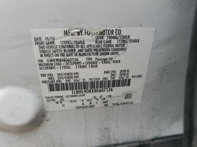 1LNHL9DRXBG607536 - 2011 LINCOLN MKS WHITE photo 12