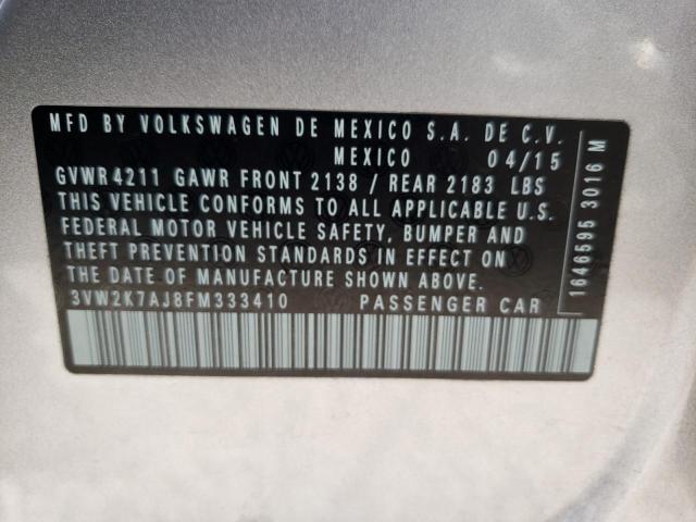 3VW2K7AJ8FM333410 - 2015 VOLKSWAGEN JETTA BASE 银色 照片 12