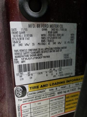 1FMJU1JT9GEF18785 - 2016 FORD EXPEDITION XLT BURGUNDY photo 14