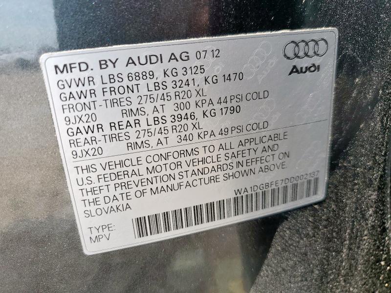 WA1DGBFE7DD002137 - 2013 AUDI Q7 PRESTIGE GRAY photo 13