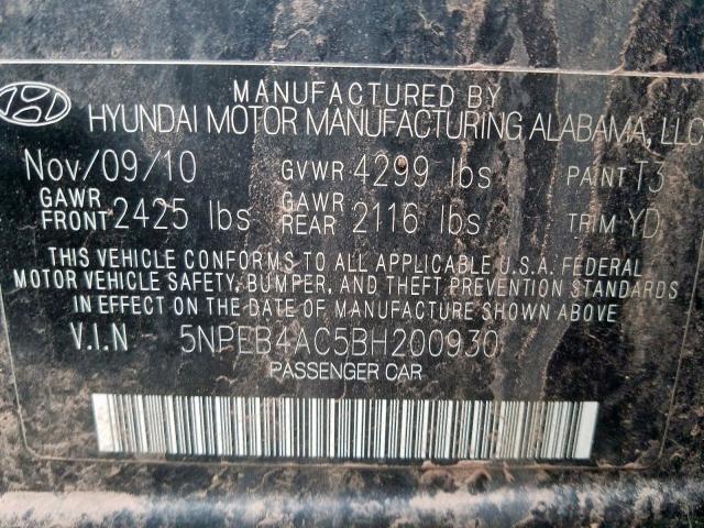 5NPEB4AC5BH200930 - 2011 HYUNDAI SONATA GLS  photo 10