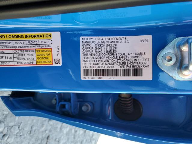 19XFL2G82RE025303 - 2024 HONDA CIVIC SPORT BLUE photo 12