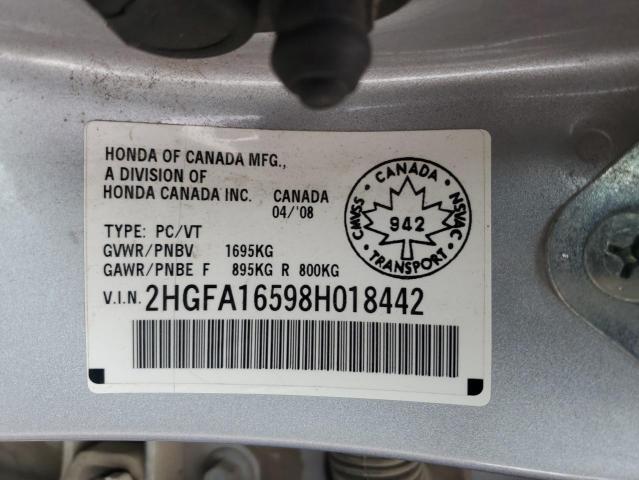 2HGFA16598H018442 - 2008 HONDA CIVIC LX SILVER photo 13