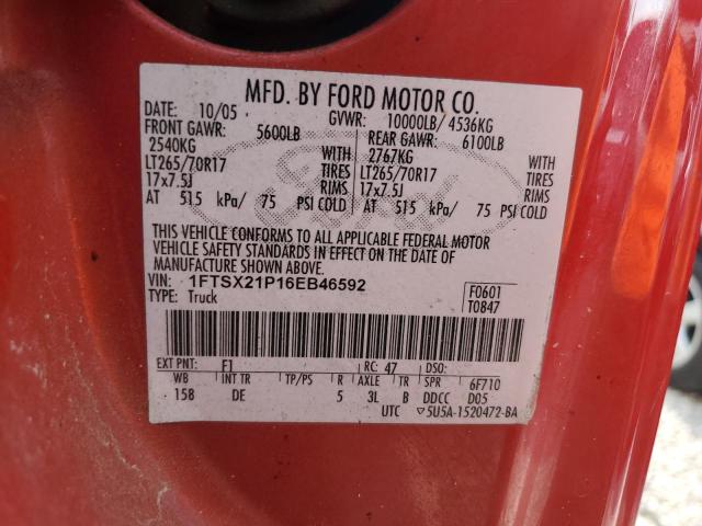 1FTSX21P16EB46592 - 2006 FORD F250 SUPER DUTY RED photo 12