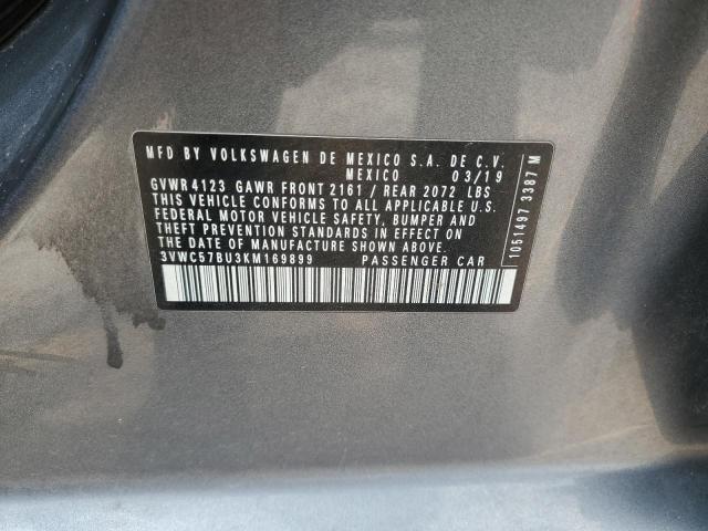 3VWC57BU3KM169899 - 2019 VOLKSWAGEN JETTA S GRAY photo 12