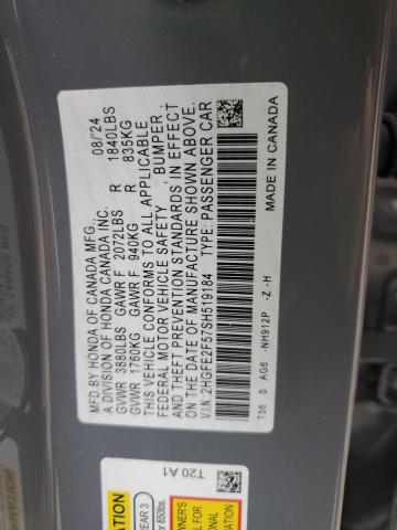 2HGFE2F57SH519184 - 2025 HONDA CIVIC SPORT GRAY photo 12