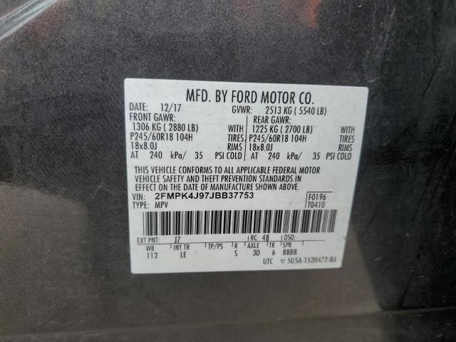 2FMPK4J97JBB37753 - 2018 FORD EDGE SEL GRAY photo 13