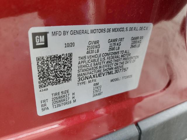 3GNAXUEV7ML307757 - 2021 CHEVROLET EQUINOX LT RED photo 12