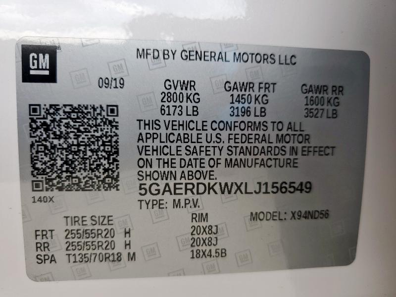 5GAERDKWXLJ156549 - 2020 BUICK ENCLAVE AVENIR WHITE photo 13