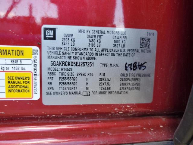 5GAKRCKD5EJ267251 - 2014 BUICK ENCLAVE წითელი ფოტო 13