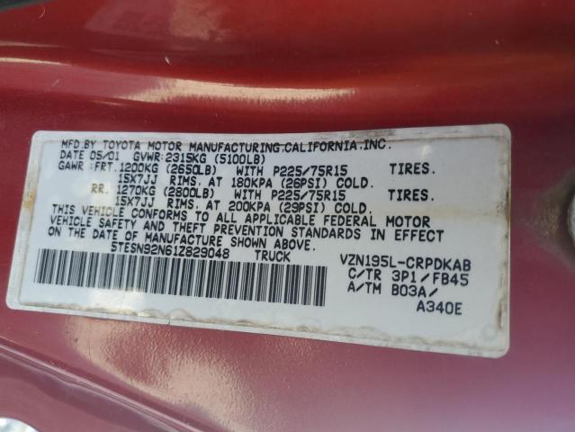 5TESN92N61Z829048 - 2001 TOYOTA TACOMA XTRACAB PRERUNNER 红色 照片 12