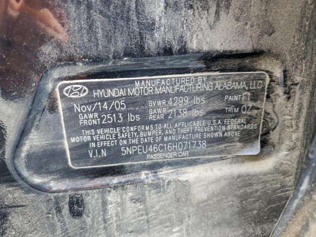 5NPEU46C16H071738 - 2006 HYUNDAI SONATA GLS BLACK photo 12