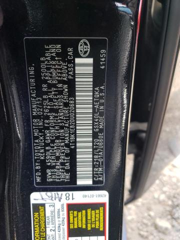 4T1BK1EB2DU020683 - 2013 TOYOTA AVALON BASE 黑色 照片 12