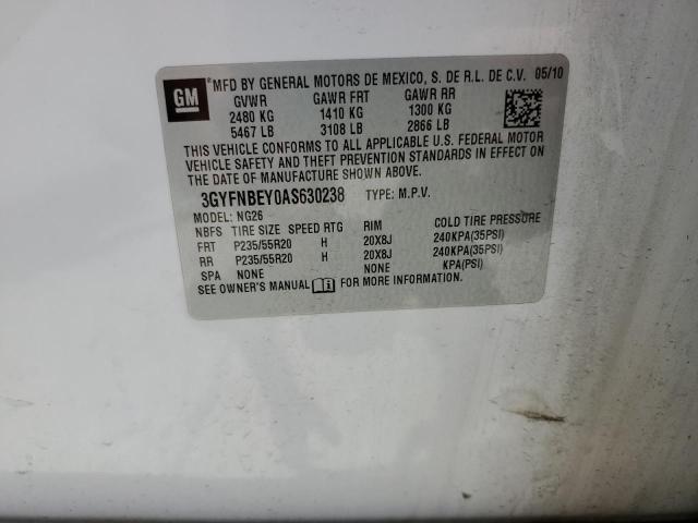 3GYFNBEY0AS630238 - 2010 CADILLAC SRX PERFORMANCE COLLECTION Ақ фото 12