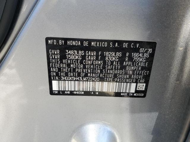 3HGGK5H43LM722420 - 2020 HONDA FIT LX SILVER photo 12