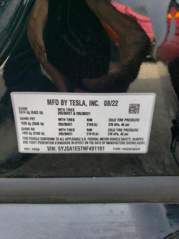 5YJSA1E57NF491191 - 2022 TESLA MODEL S Սև լուսանկար 13