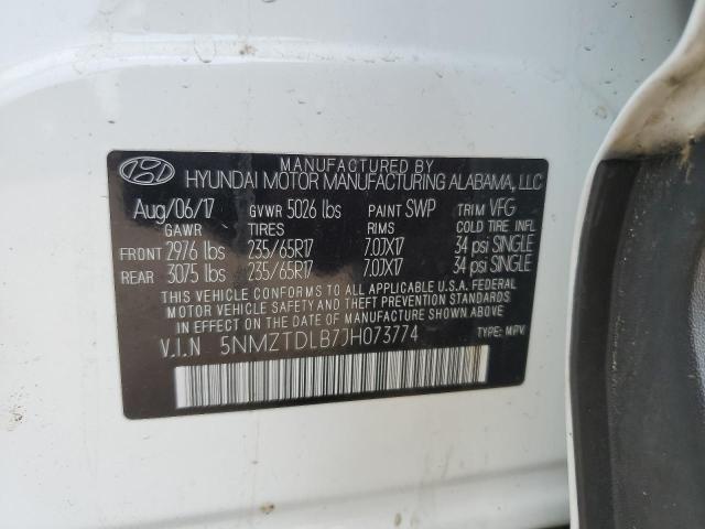 5NMZTDLB7JH073774 - 2018 HYUNDAI SANTA FE S 白色 照片 12