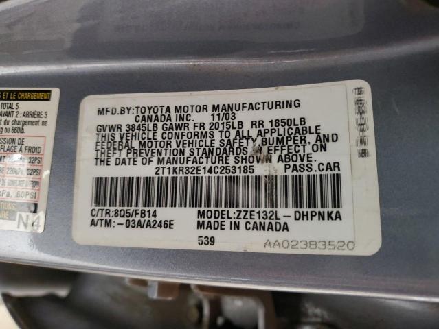 2T1KR32E14C253185 - 2004 TOYOTA COROLLA MA XR BLUE photo 12