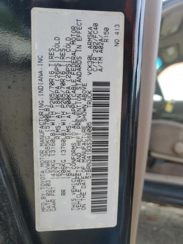5TBRN34193S386005 - 2003 TOYOTA TUNDRA ACCESS CAB SR5 BLACK photo 12