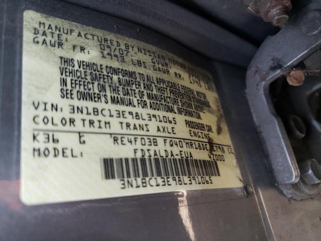 3N1BC13E98L391065 - 2008 NISSAN VERSA S GRAY photo 13