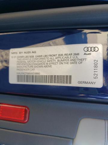 WAUFACF56NA018660 - 2022 AUDI A5 PREMIUM PLUS 45 BLUE photo 10