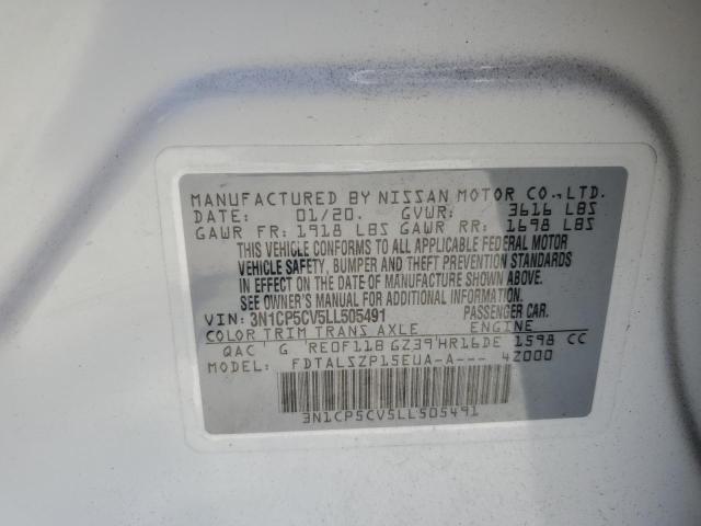 3N1CP5CV5LL505491 - 2020 NISSAN KICKS SV WHITE photo 12