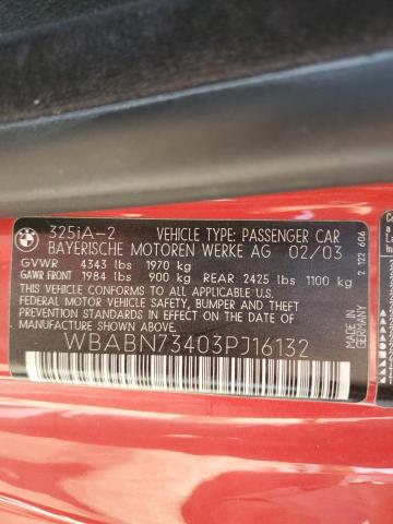 WBABN73403PJ16132 - 2003 BMW 325 CI RED photo 12