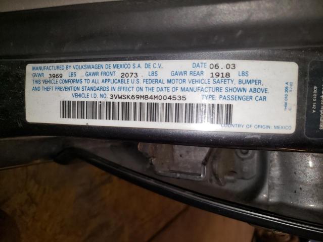 3VWSK69M84M004535 - 2004 VOLKSWAGEN JETTA GLS GRAY photo 12