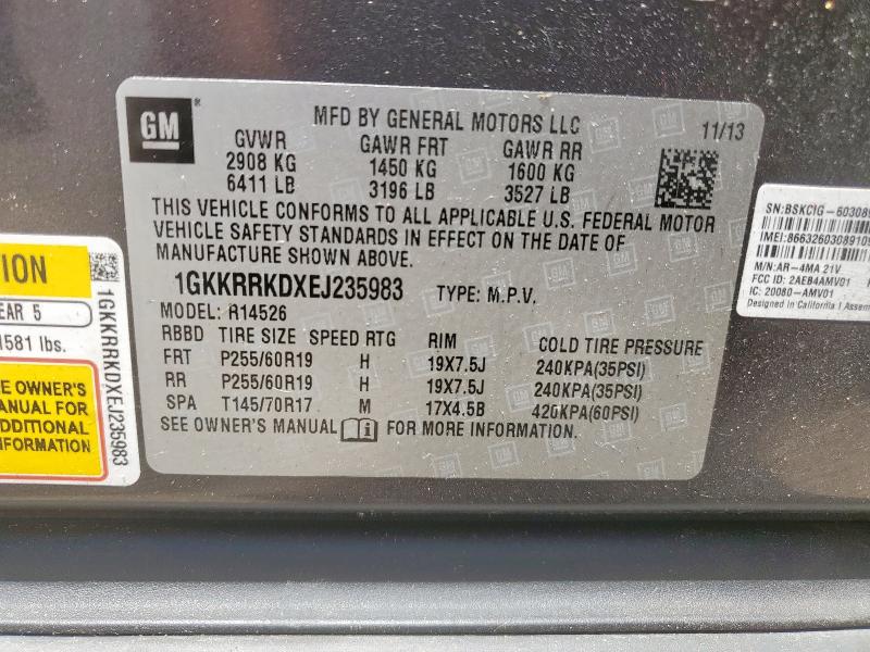 1GKKRRKDXEJ235983 - 2014 GMC ACADIA SLT-1 BLACK photo 14